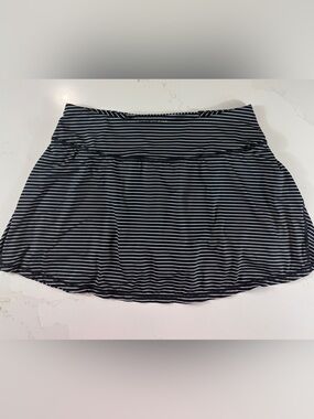 Kyodan Striped Pull-On A-Line Skirt in Black and White Medium